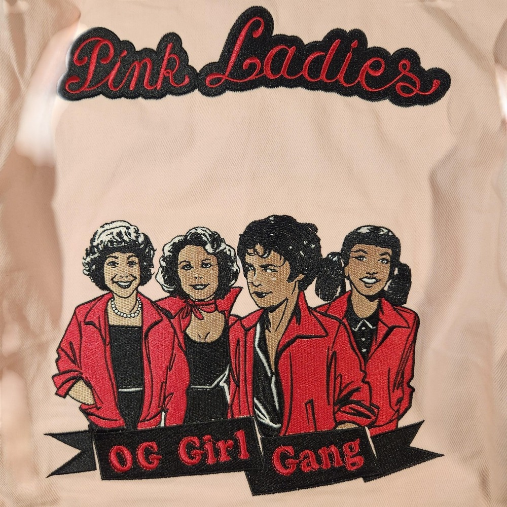 Vintage Grease Pink Ladies Jacket Womens 1X 16 Pink Trucker‎ Embroidered Unique